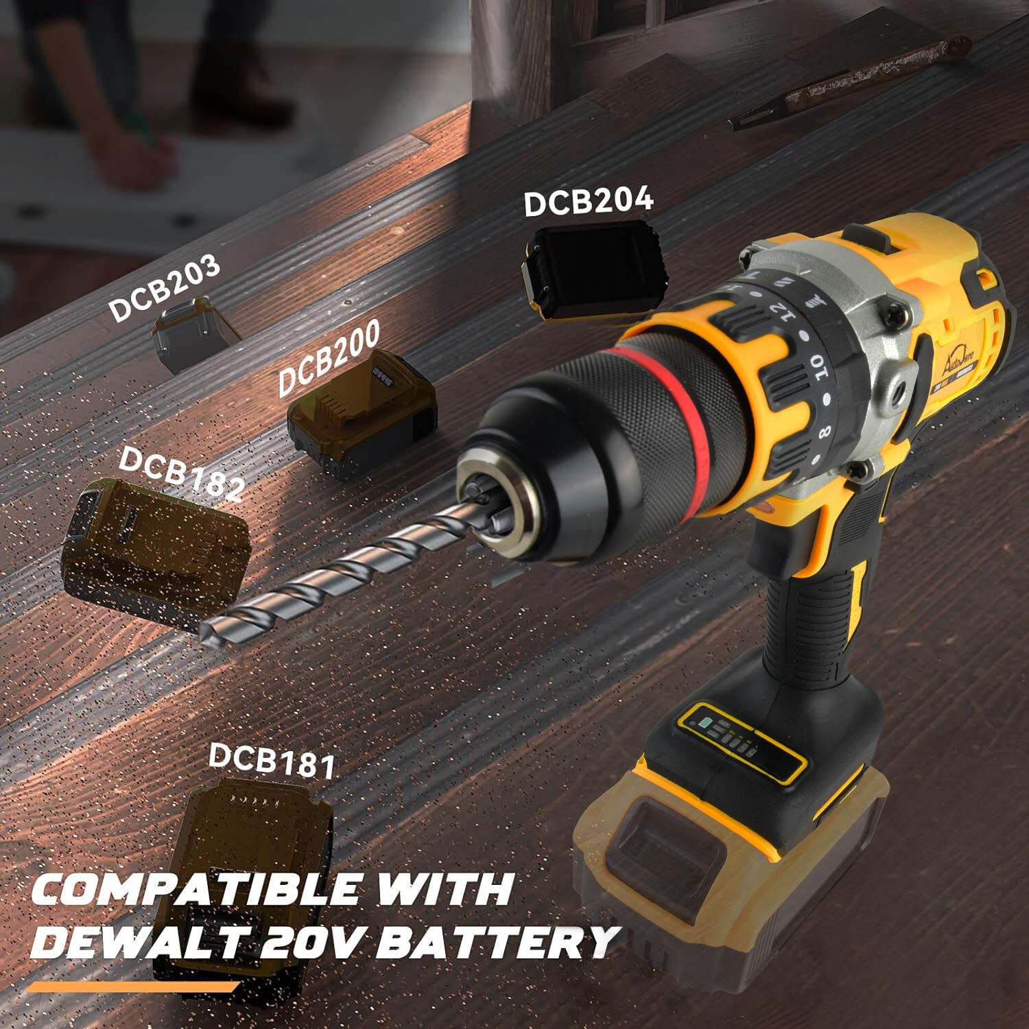 1/2″ Cordless Drill Driver for Dewalt 20V Battery, Brushless Compact Drill Tool