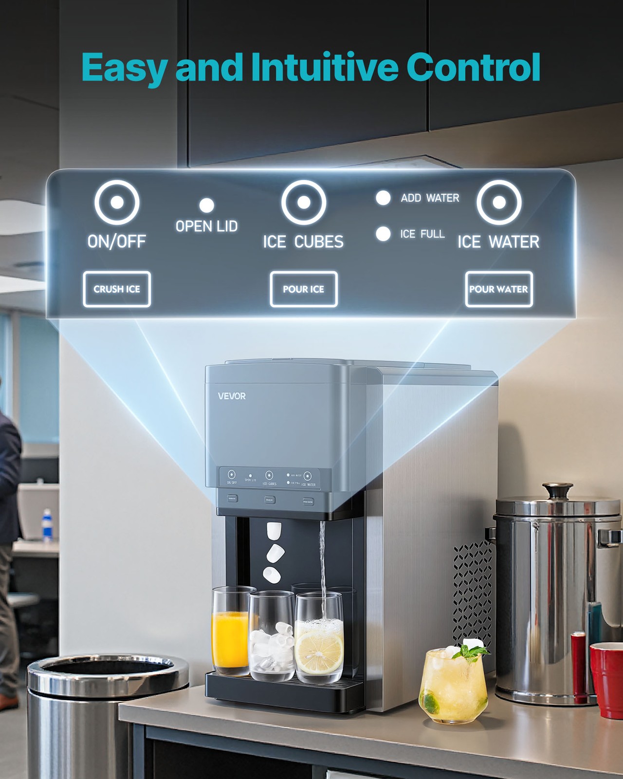 VEVOR Water Dispenser with Ice Maker 3-in-1 Countertop Water Cooler for Home