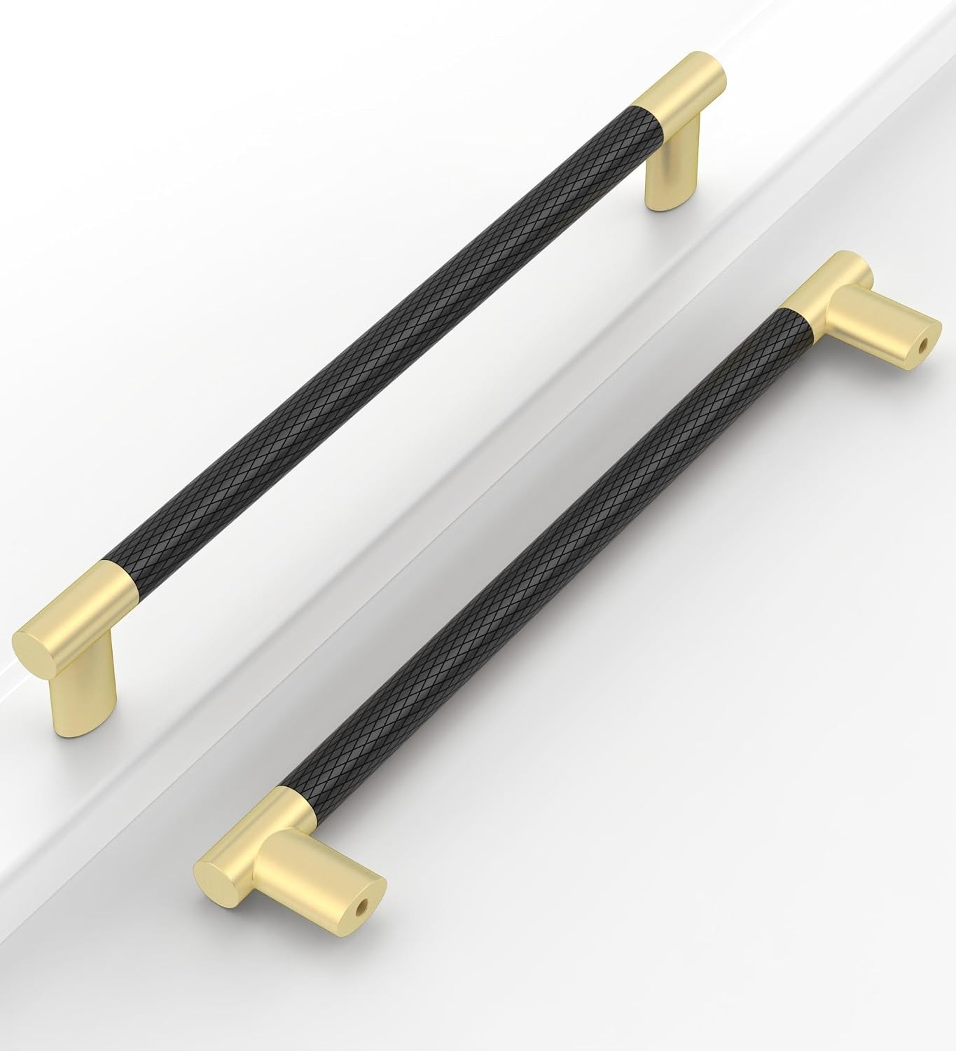 10 Pack 7.5in 192mm Black Gold Cabinet Pulls Knurled Kitchen Handles Heavy