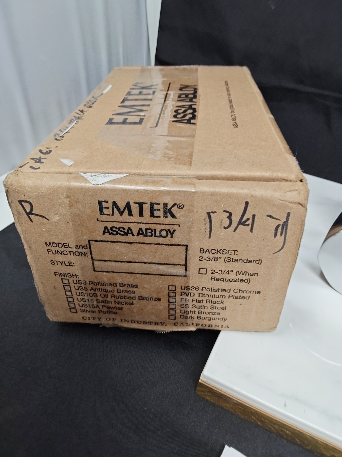 Emtek Octagon passage door knob with modern square rosette Polished Chrome