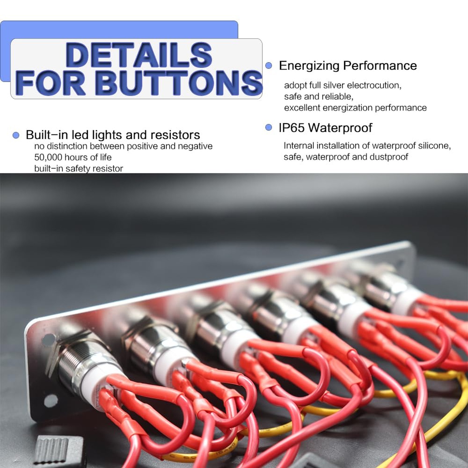 6 Gang Push Button Switch Panel Antioxidant Aluminum DC 12V Pre-Wired with Bl…