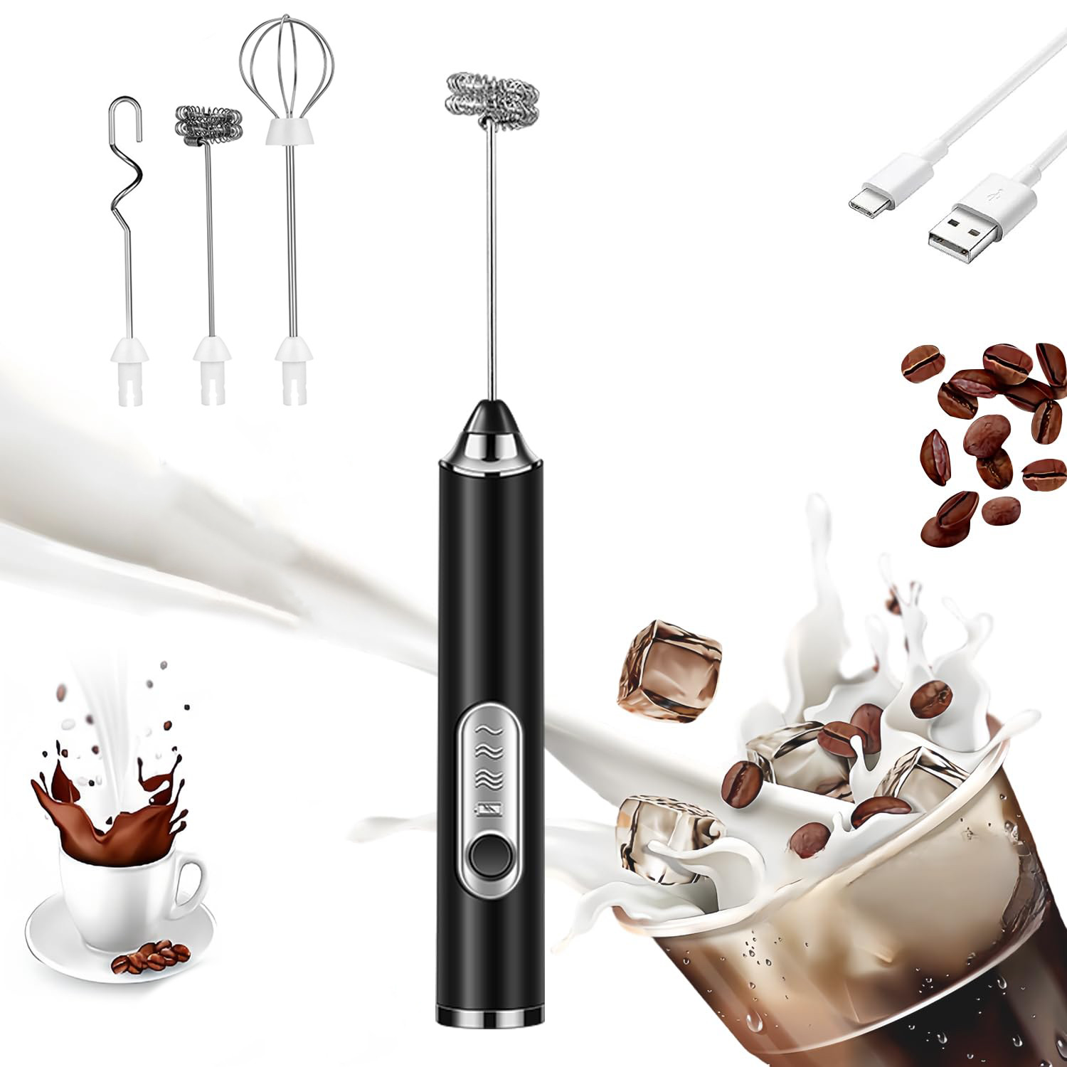 USB Rechargeable Electric Milk Frother Handheld Whisk Mixer Stirrer Coffee New
