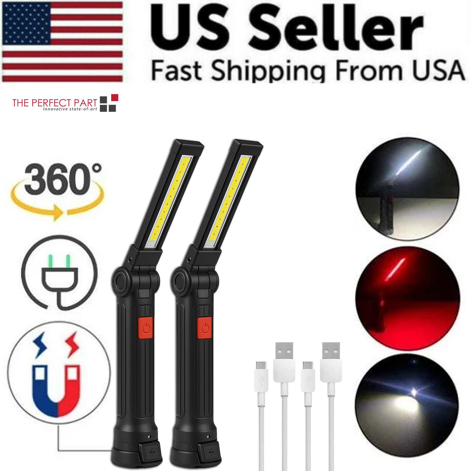 Rechargeable LED COB Work Light Mechanic Flashlight Lamp Magnetic Base Bright