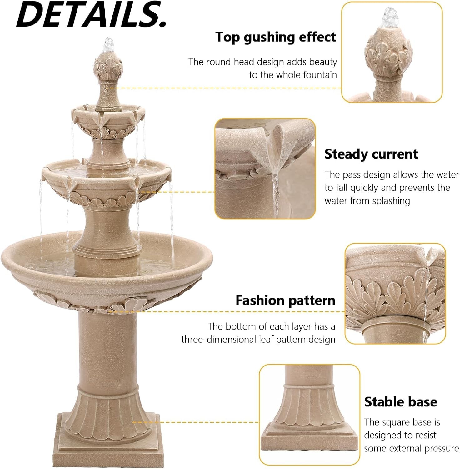 48″ High Solar Italian Feature Freestanding Water Fountain Outdoor and Indoor