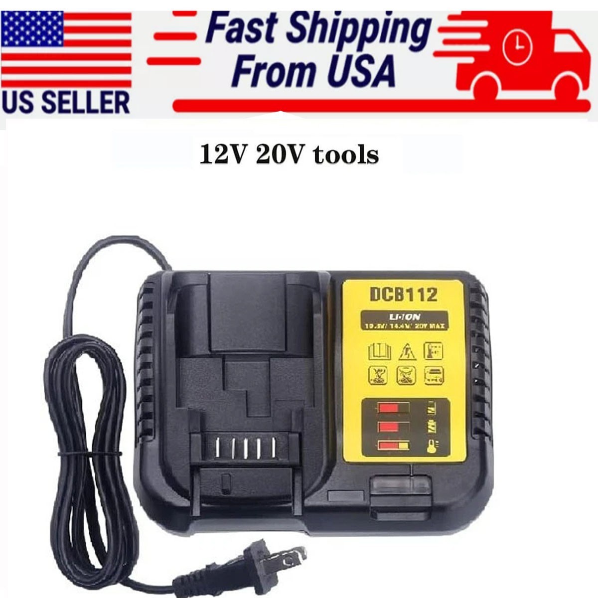 DCB112 Battery Charger For Dewalt 12V 20V Li-ion Battery DCB204 DCB200 DCB205