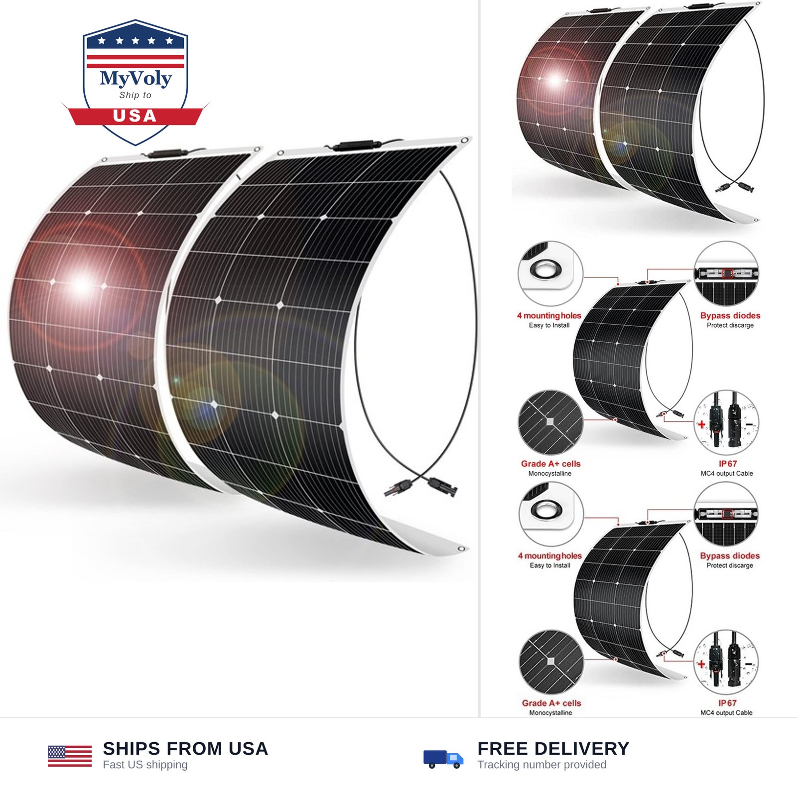 DOKIO 200W (2×100W) Flexible Solar Panels 18V Monocrystalline for 12V Battery…