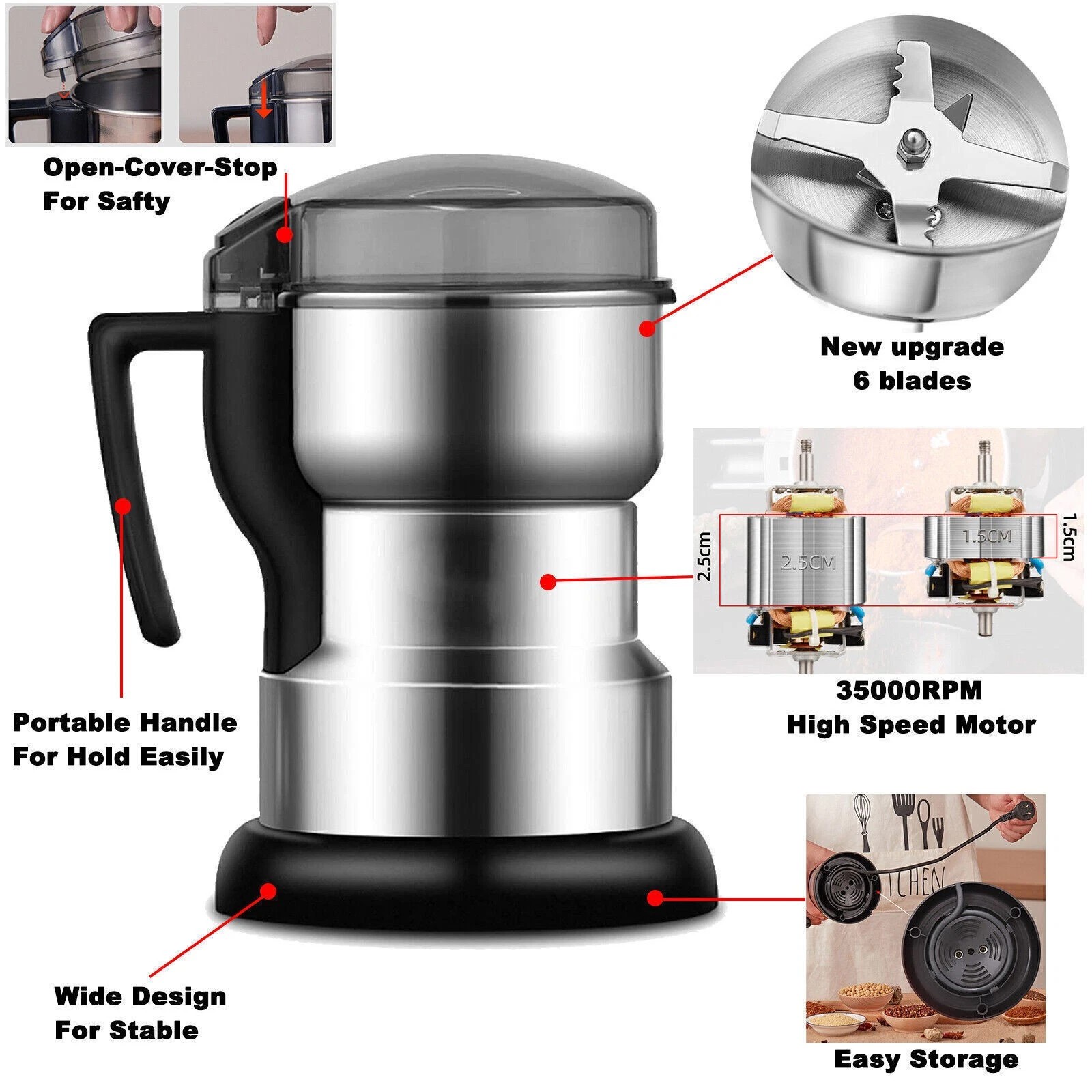 Electric Coffee Bean Grinder Nut Seed Herb Grind Spice Crusher Mill Blender