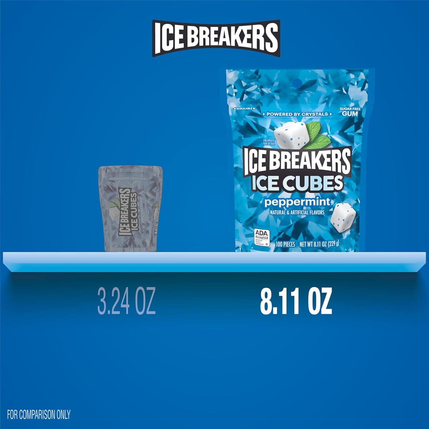 Ice Cubes Peppermint Sugar Free Chewing Gum Pouch, 8.11 oz 100 Pieces