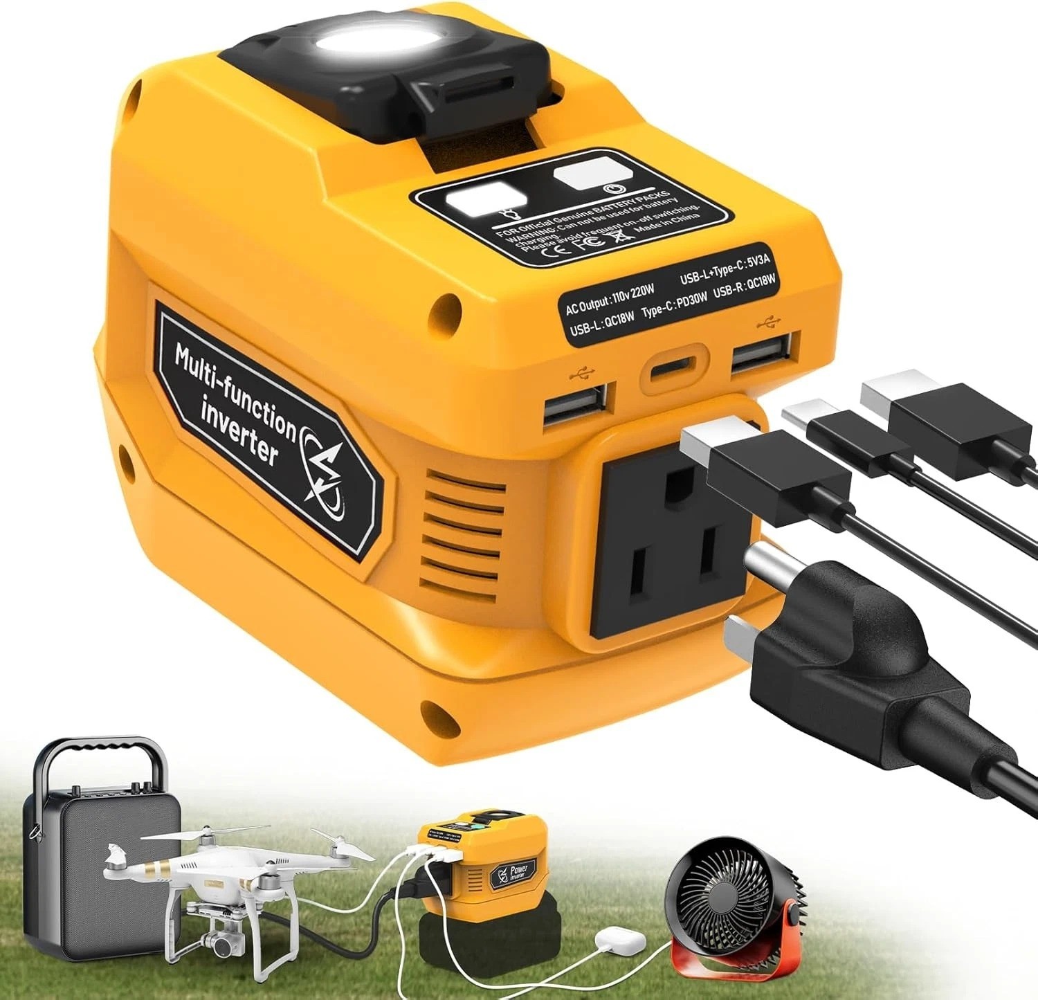 220W Power Inverter Compatible with Dewalt 20V Battery – DC 20V to 110V AC