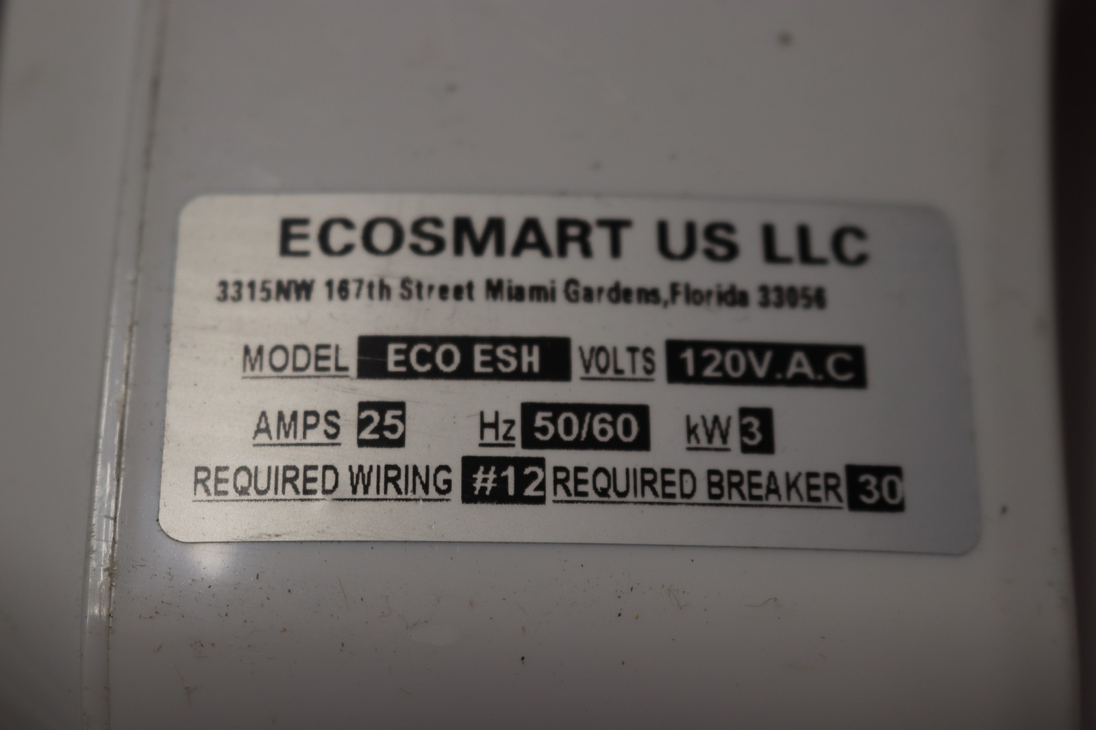 Ecosmart ECO ESH 3SH 120V 25A 3kW Instant Hot Water Heater In-Line Shower Head