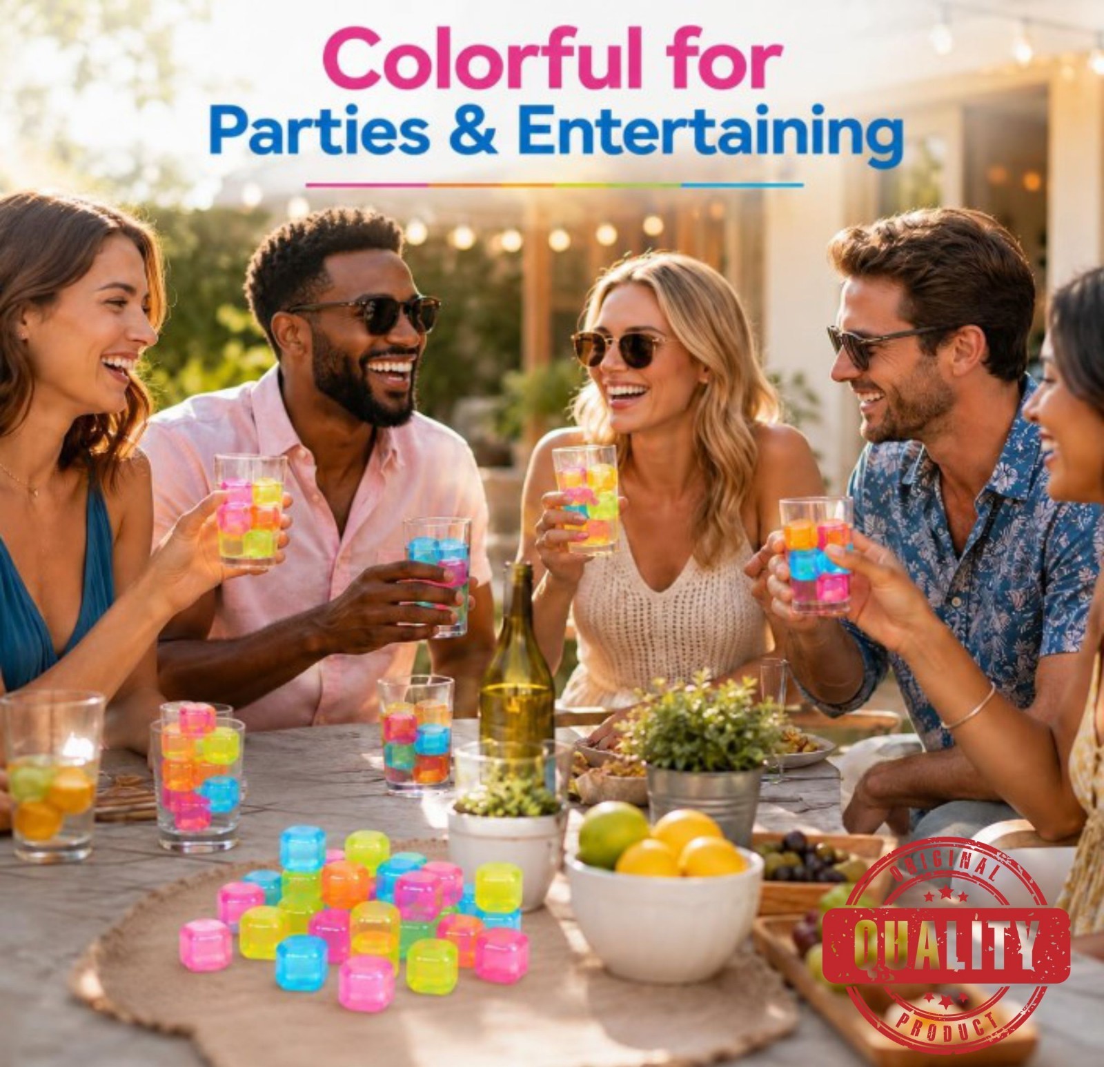54 Pack Reusable Ice Cubes BPA Free Multi Color Drink Chillers No Dilution