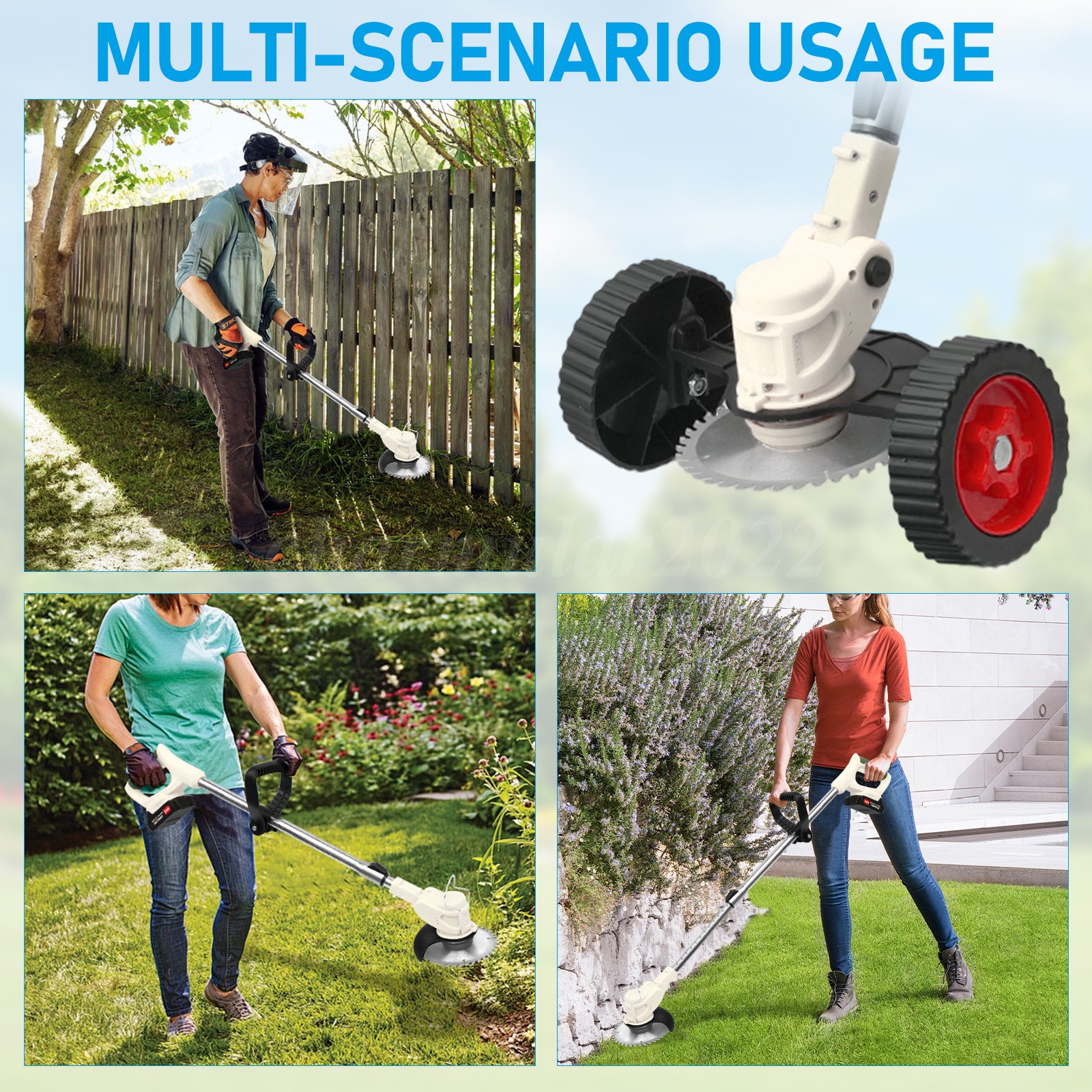 3-in-1 Cordless String Trimmer, Weed Wacker Cutter with 2 Batteries, White