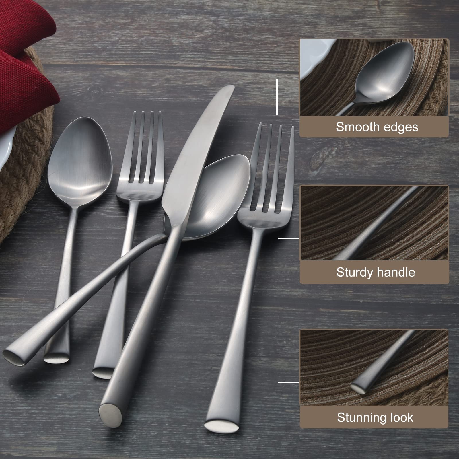 Alata Bailey 20-Piece Forged Stainless Steel Flatware 20 pieces for 4, Satin