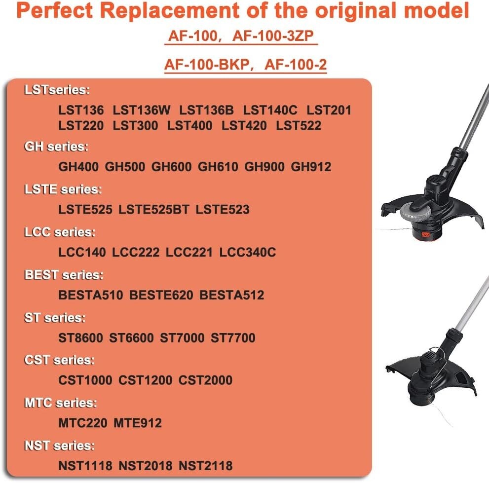 6/12x For BLACK+DECKER AF-100-3ZP Replacement String Trimmer Line Spool & 1 Cap