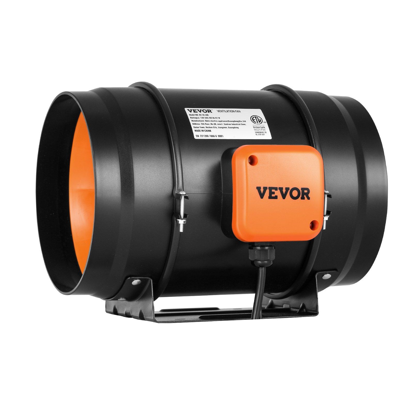 750CFM 8-inch AC Inline Fan Variable Speed Quiet 38dB Ventilation