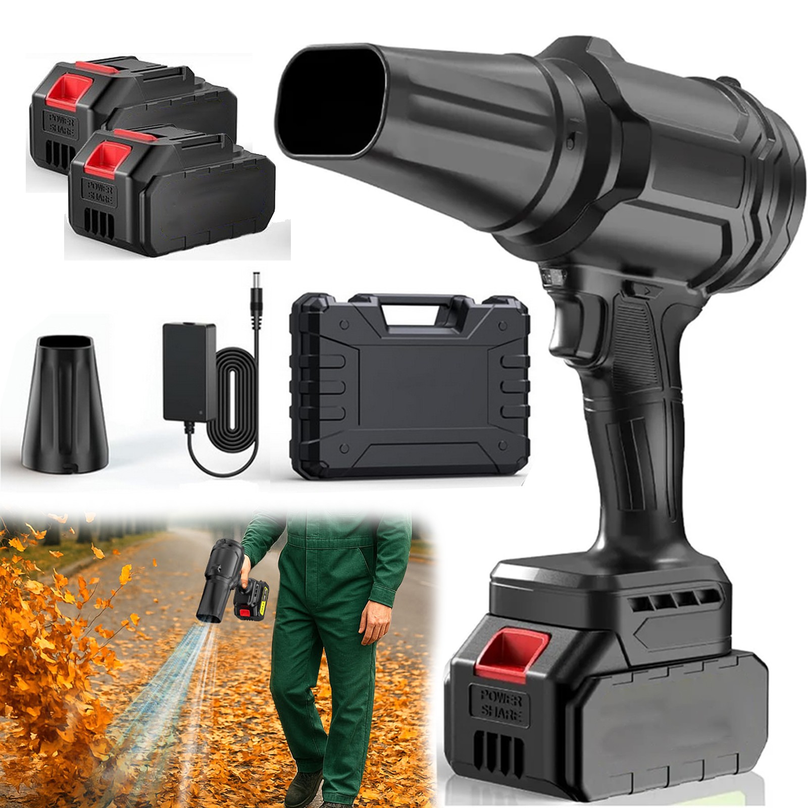 Electric Cordless Leaf Blower 500000RPM Handheld Leaf Blower 2 Battery & Charger