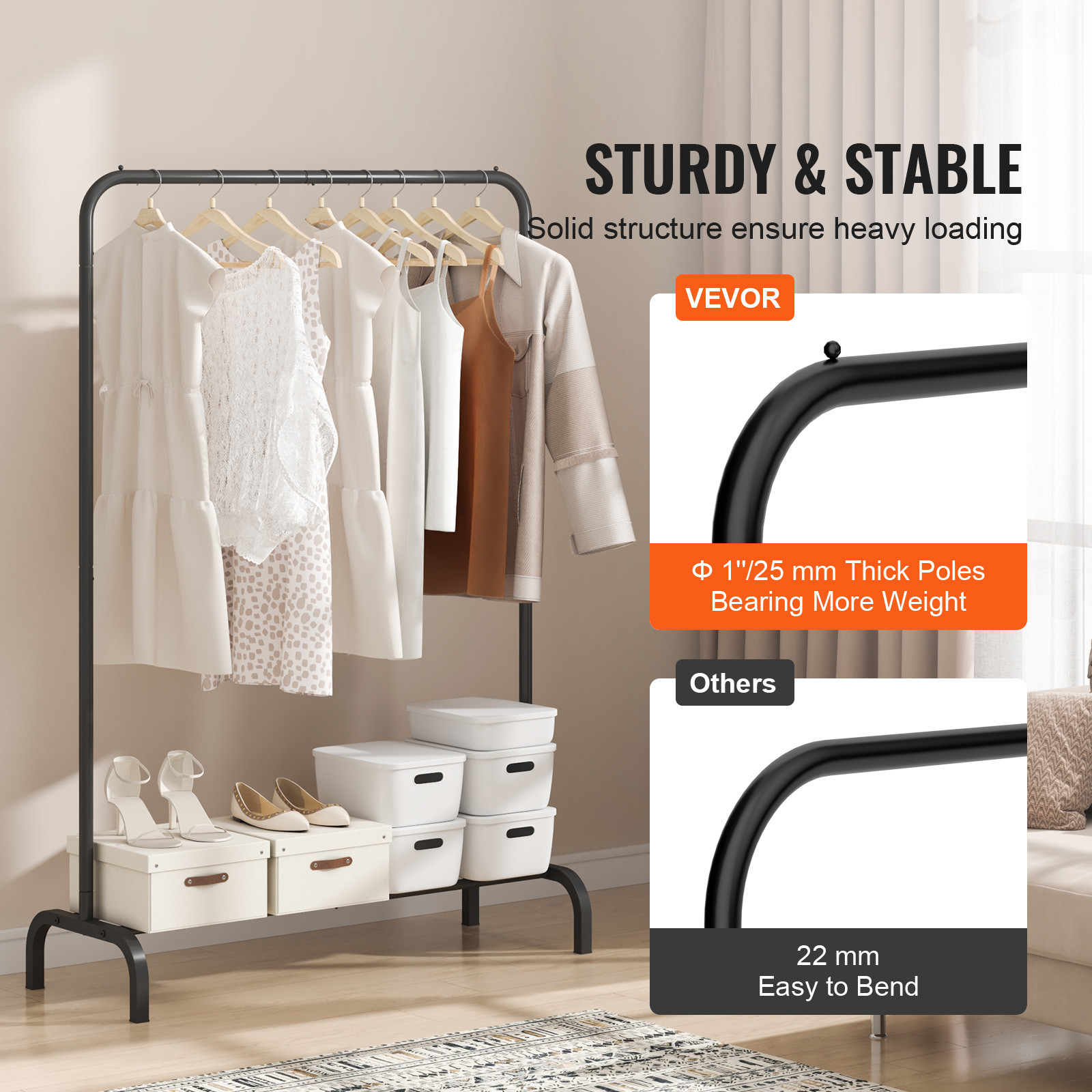 VEVOR Clothes Rack Heavy Duty Clothing Garment Rack with Hanging Rod Bedroom