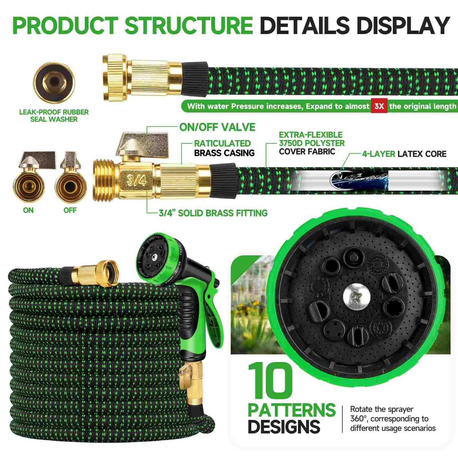 Outdoor Expandable Flexible Garden Water Hose Magic Pipe 20/40/60/80/120ft