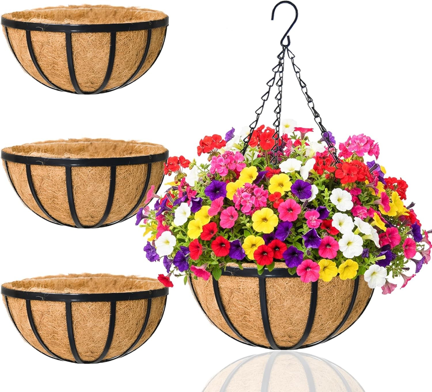 4 Pack 14in Metal Hanging Baskets with Coco Liner for Garden Decor