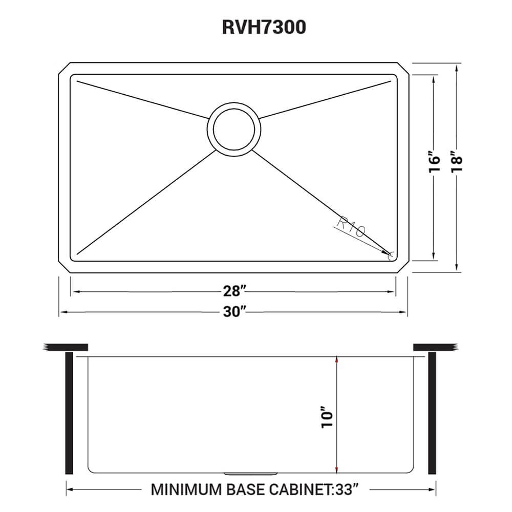 Ruvati 30″ Undermount 16 Gauge Kitchen Sink Single Bowl – RVH7300