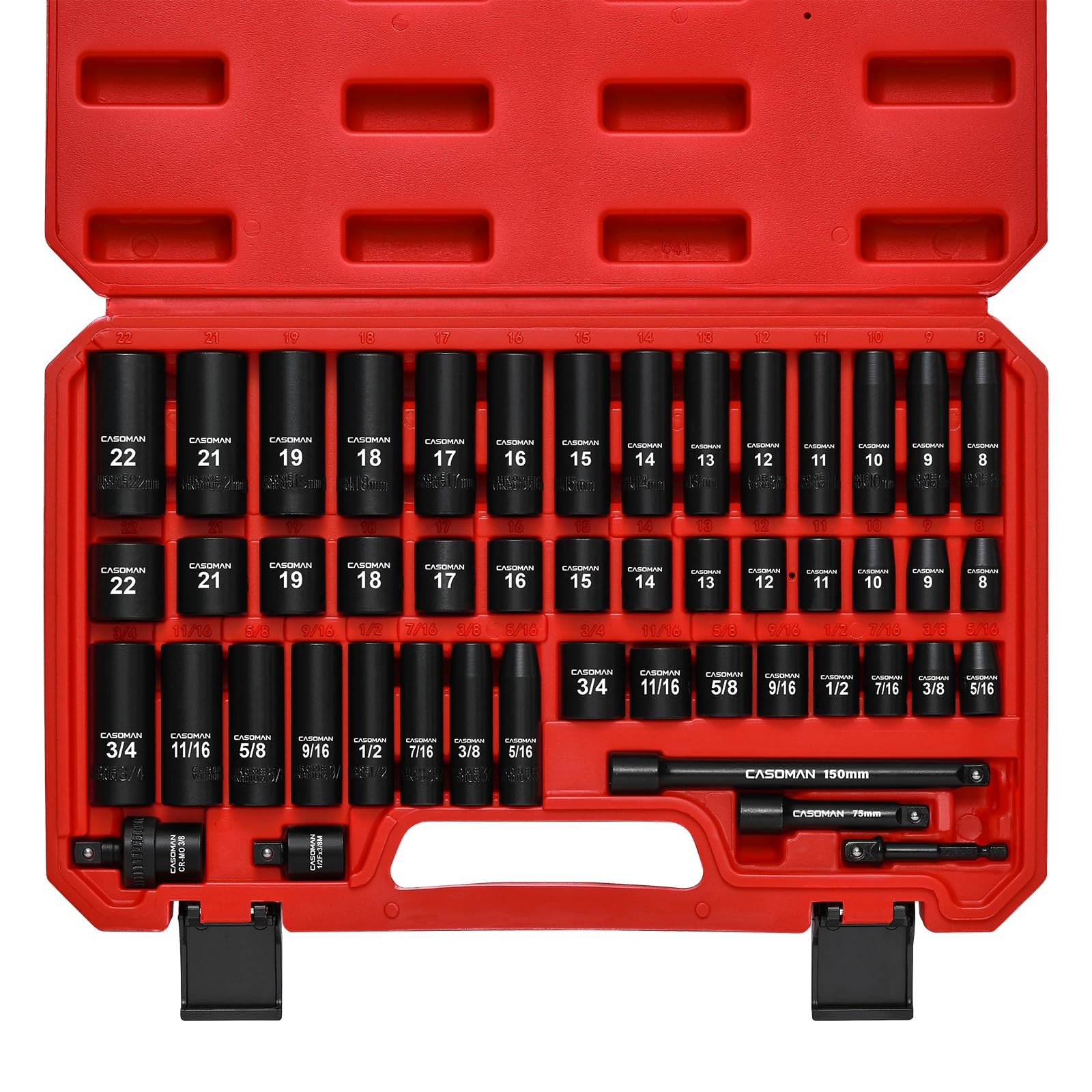 CASOMAN 3/8″ Drive Impact ‎3/8″Drive 48pcs Master Socket Set, Black