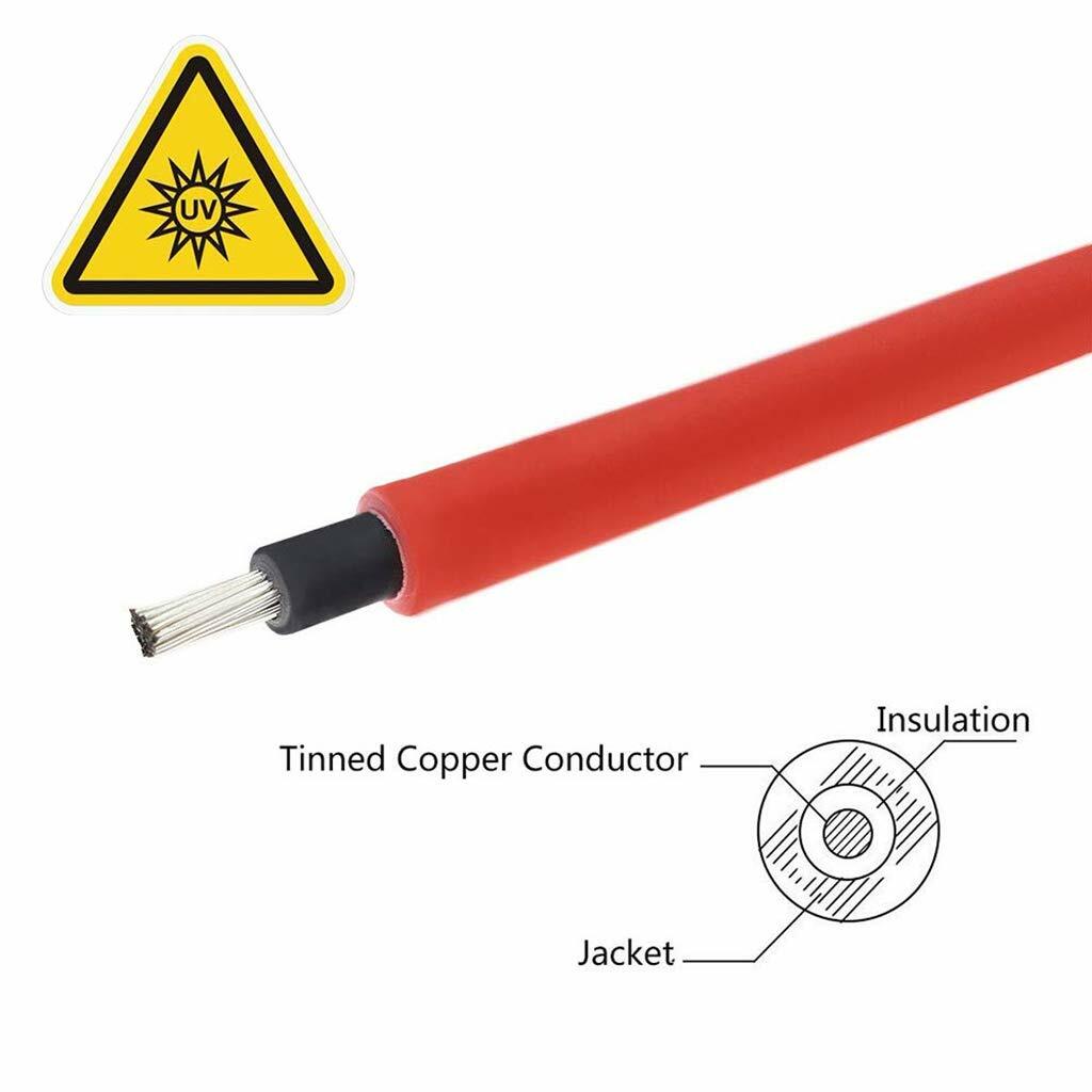 1 Pair Black+Red Solar Panel Extension Cable Wire Solar Connectors 10 AWG Gauge