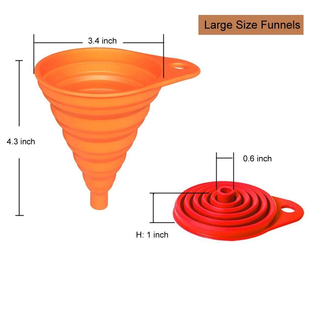 KongNai Kitchen Funnel Set 4 Pack Foldable Silicone for Liquid Transfer