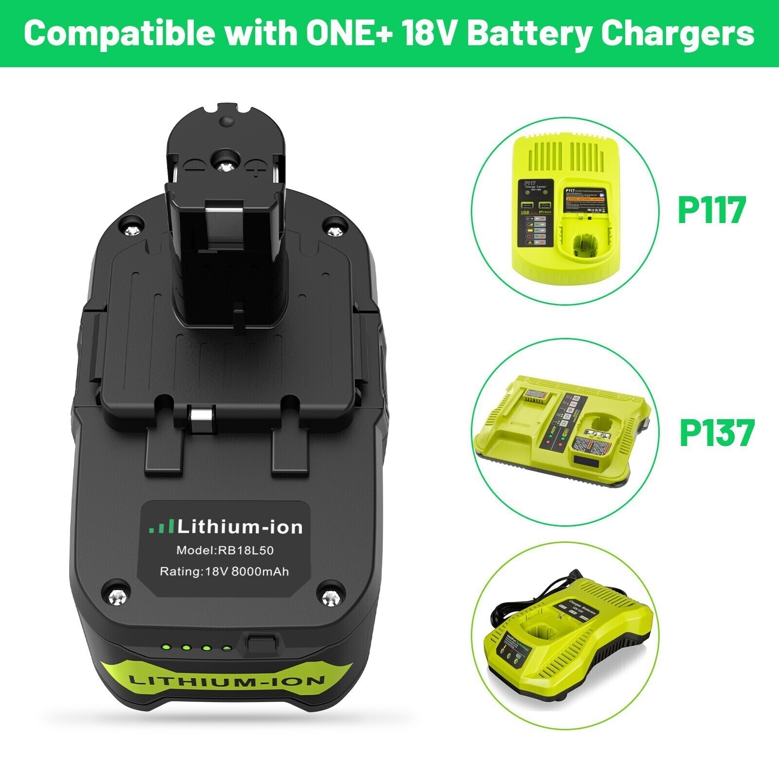 18V 8.0AH For RYOBI One Plus High Capacity Battery 18Volt Li-Ion 8.0Ah P108 P107