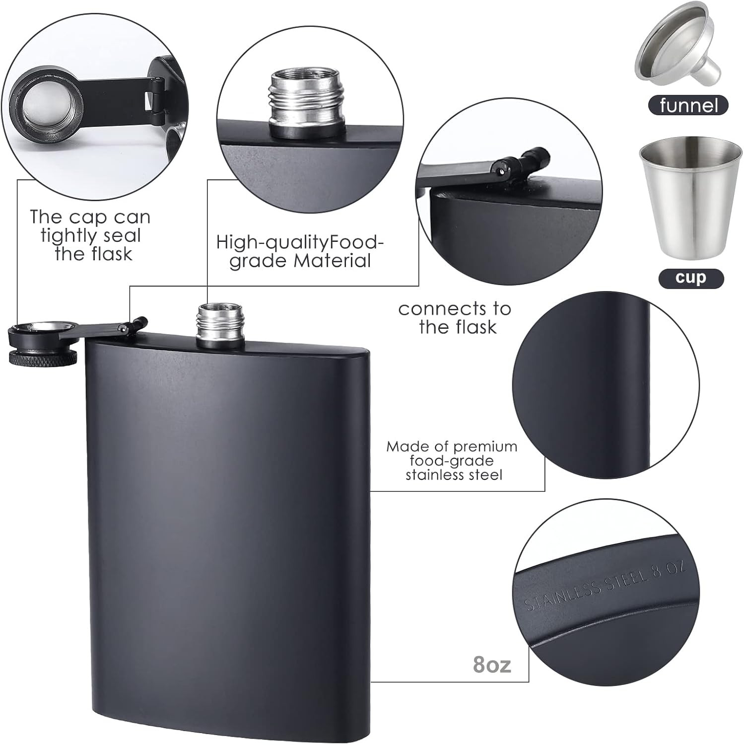 2 Pack Stainless Steel Hip Flasks Leakproof Pocket Whisky Flask Matte Finish