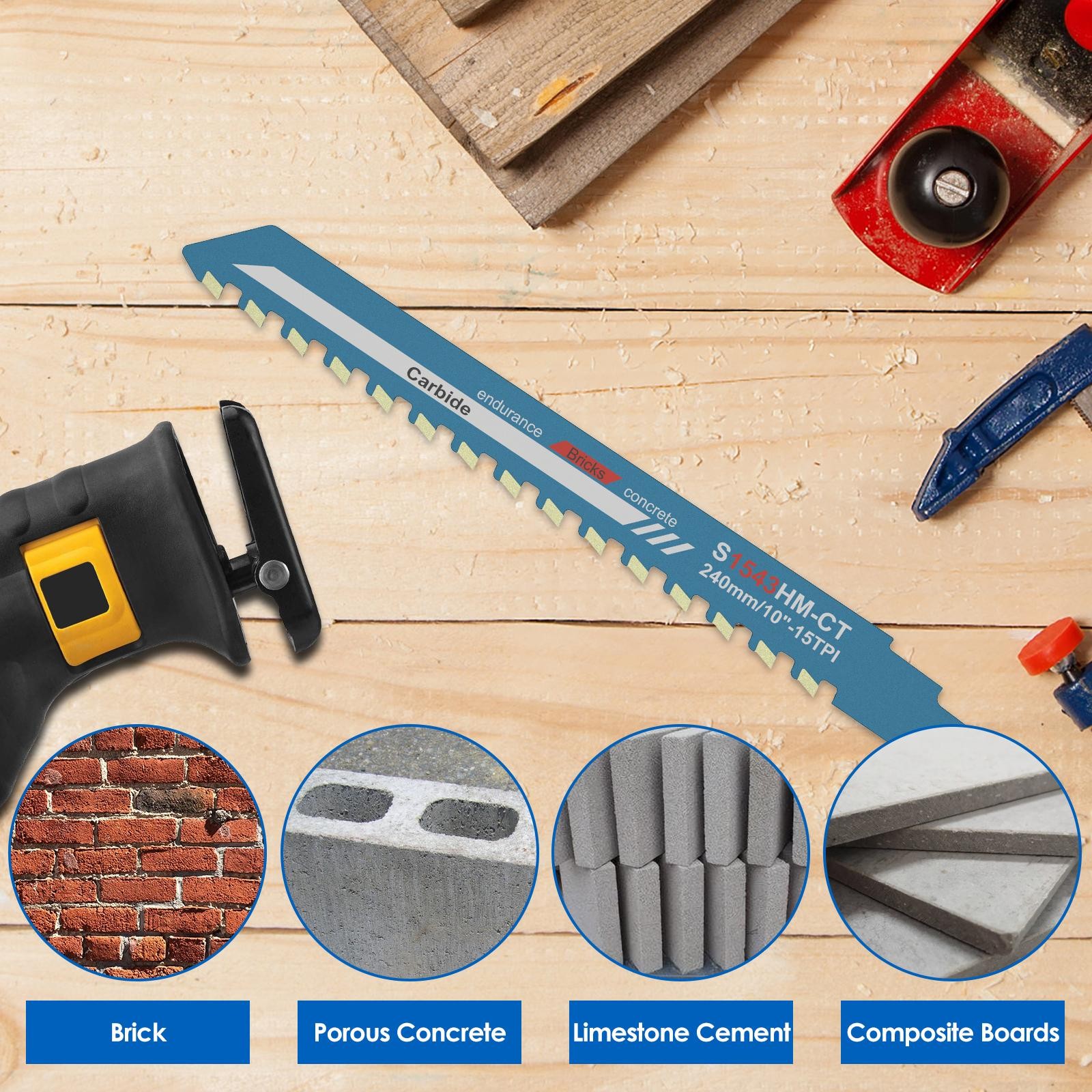 NEW 10-20″ Reciprocating Saw Blades Set Alloy Steel for Brick Concrete Cutting