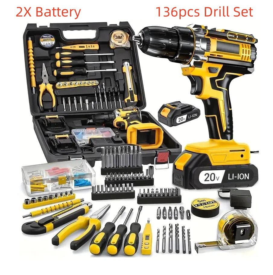 18/30/136pcs 20V Electric Cordless Drill Tool Set Screwdriver Bits