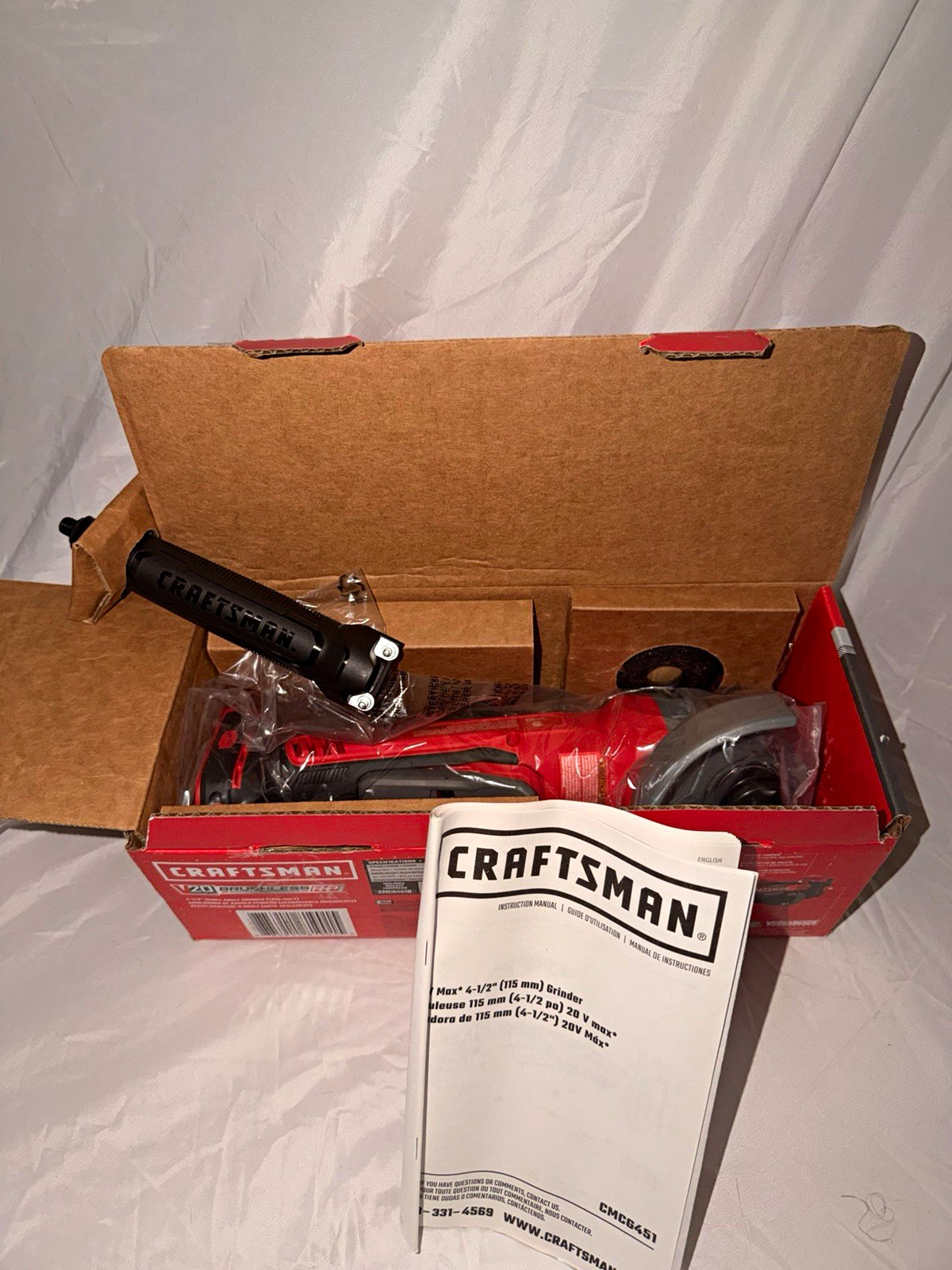 CRAFTSMAN V20 RP Brushless Cordless Angle Grinder 4-1/2 in 20V CMCG450