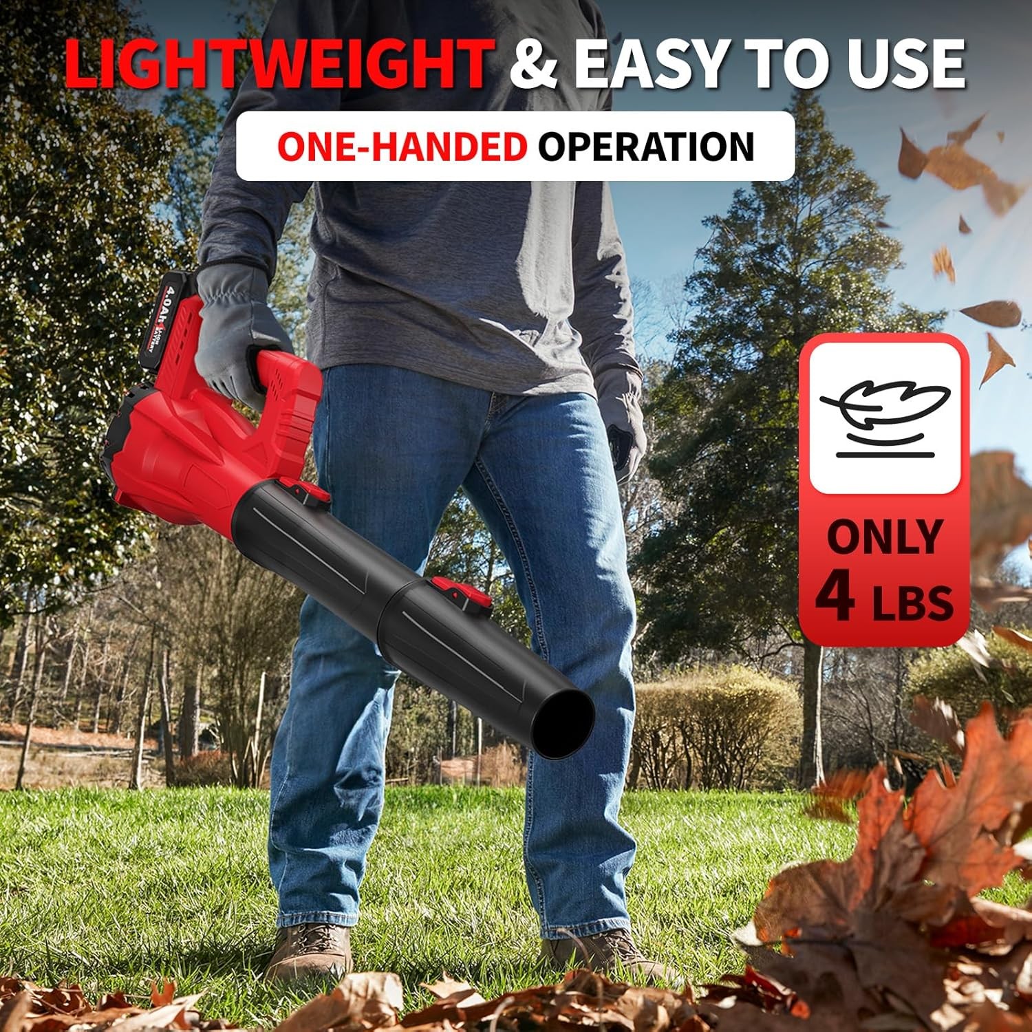 Electric Leaf Blower Cordless, 21V Battery Powered leaf blower with 2*2.0Ah Batt