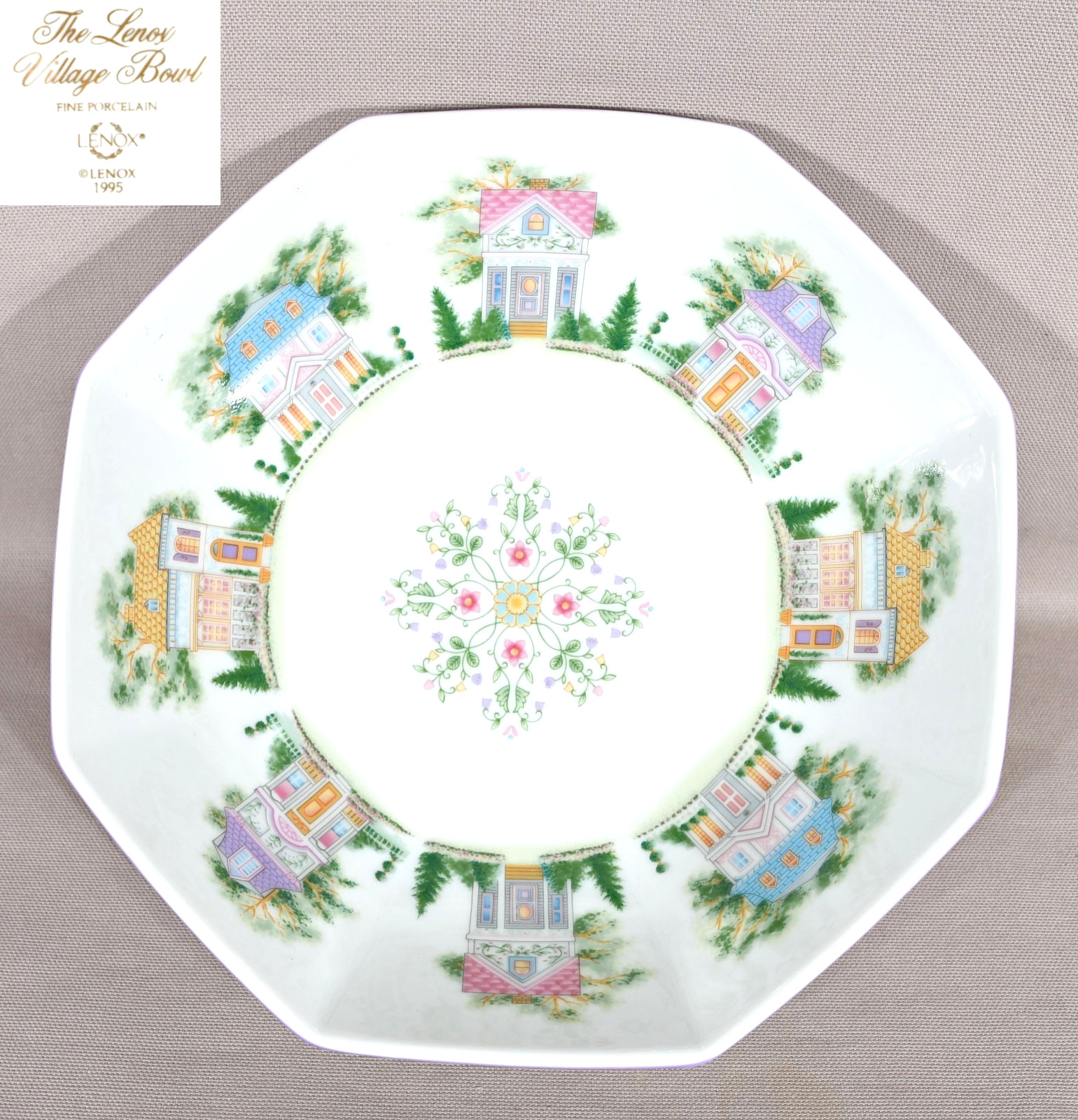 Lenox Village 1995 Serving Bowl Octagon 8 Sides 8 3/4″ Wide 3 1/2″ Tall