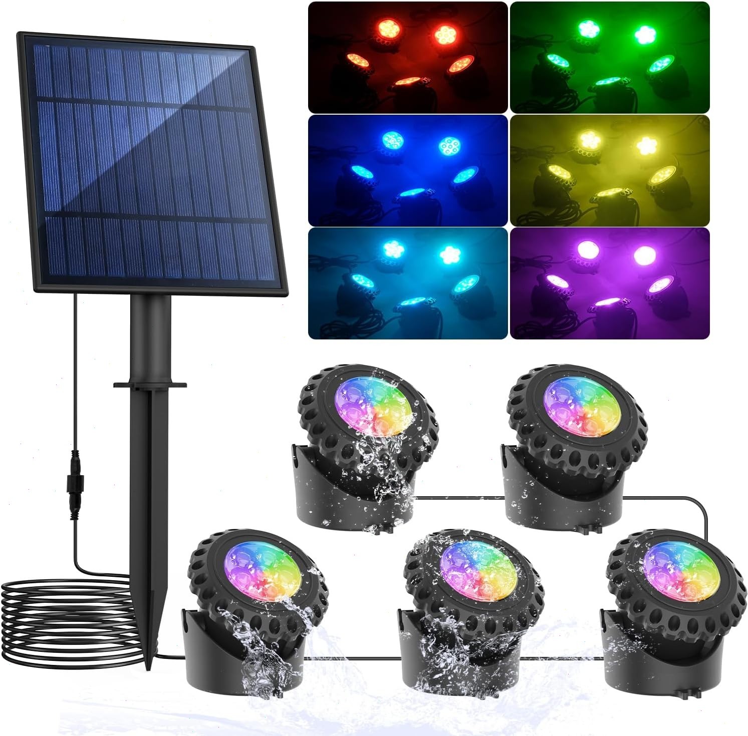T-SUN 5 IN 1 Solar Pond Lights RGB LED Outdoor Submersible Fountain Pool Lights