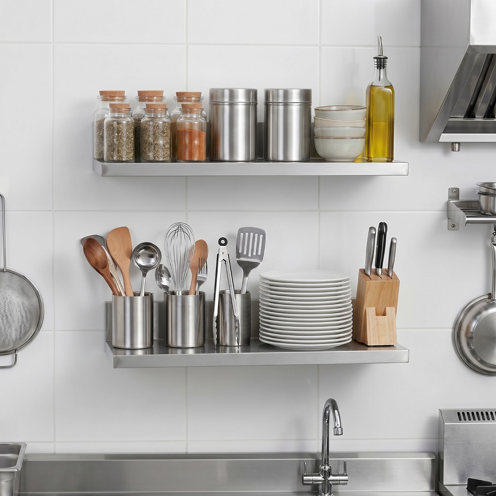 16 in. Stainless Steel Wall Shelf (2 Pack) – 16 in. x 8.6 in. x 3.5 in.