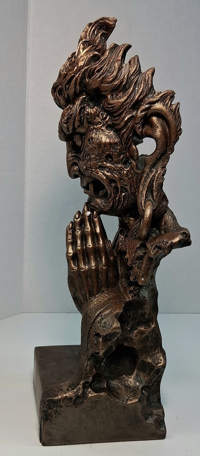12” Buddah Harmony in Chaos Demon Statue Sandstone Bronze Finish Peace Strength