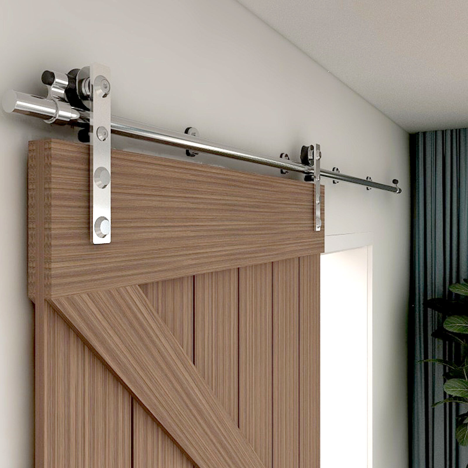 CCJH 4FT-16FT Stainless Steel Sliding Barn Door Hardware Kit Track for Wood Door