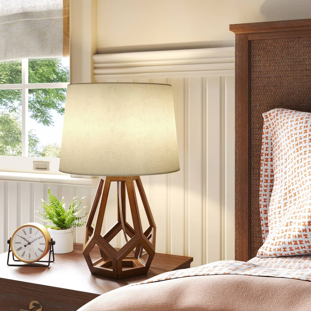 Large Wood Geo Assembled Table Lamp Brown – Threshold