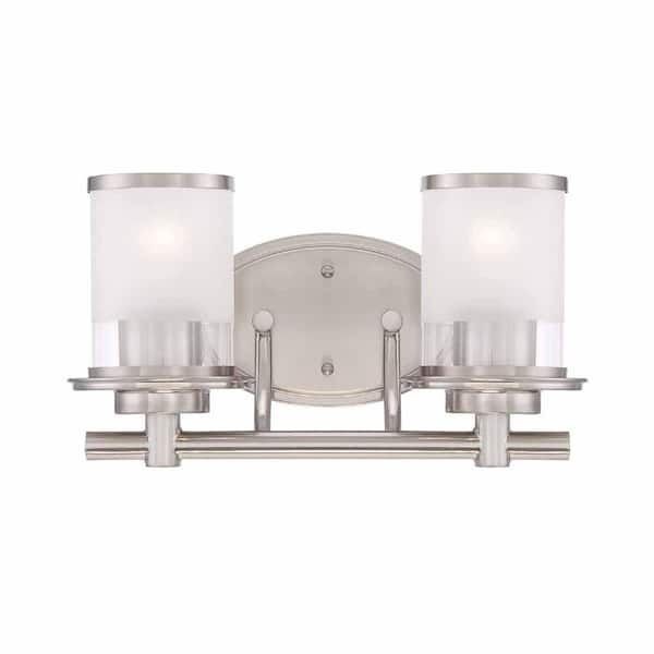 Hampton Bay Truitt 14.2 in. 2-Light Brushed Nickel Modern Vanity Light