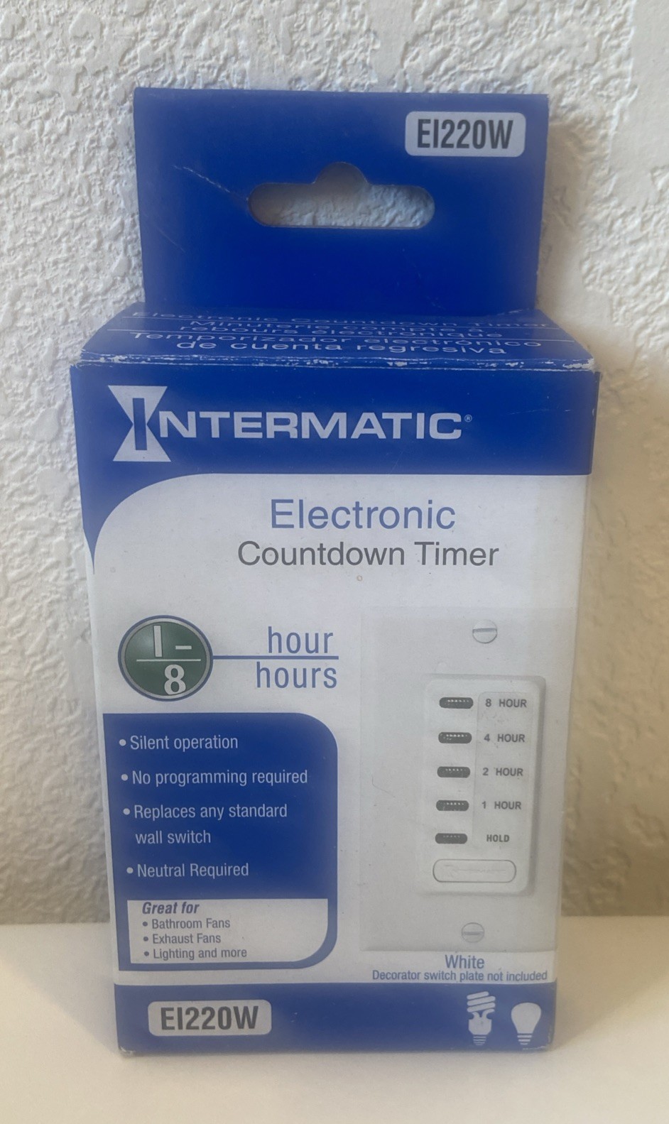 Intermatic EI220W Electronic Countdown Timer, 1-2-4-8-Hr- NEW White