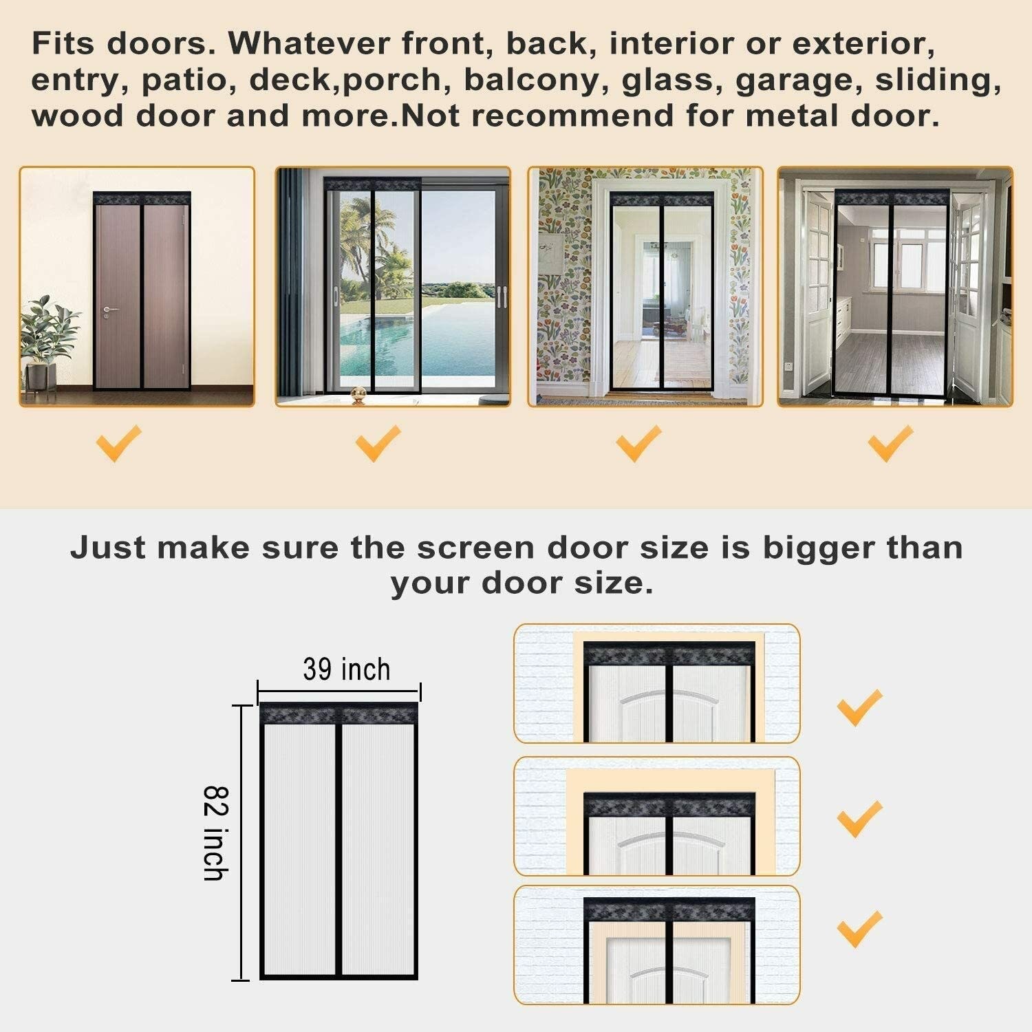 Magnetic Screen Door Mesh Curtain Durable Heavy Duty Mosquito Net Bug Hands Free
