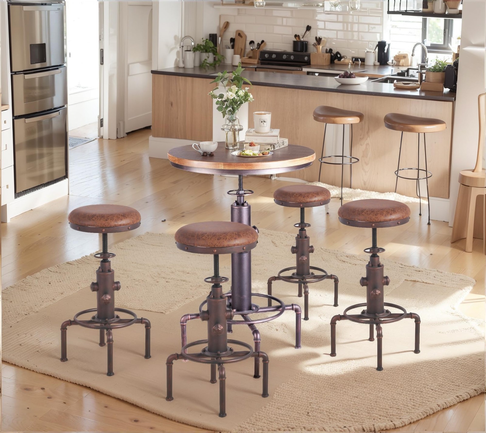 Topower Industrial Bar Table 31.5-41.3″ Adjustable Pub Table Kitchen Dining C…