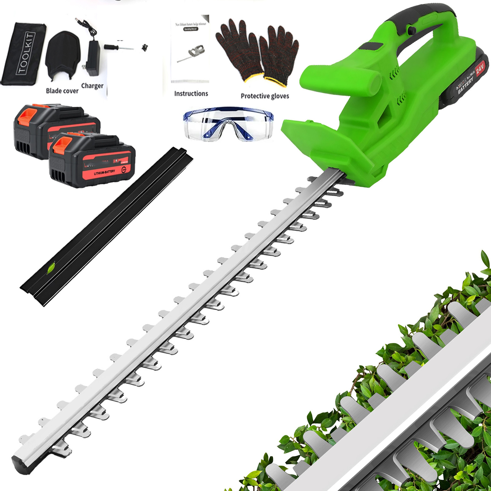 20” Electric Hedge Trimmer Cordless Power Hedge Trimmer with 2Batteries&Charger
