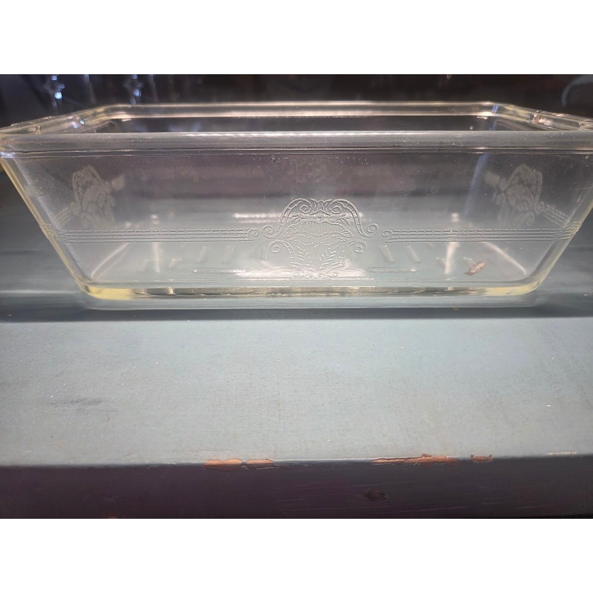 Glasbake Clear Glass Loaf Pan Rectangular Baking Dish Etched Design Vintage USA