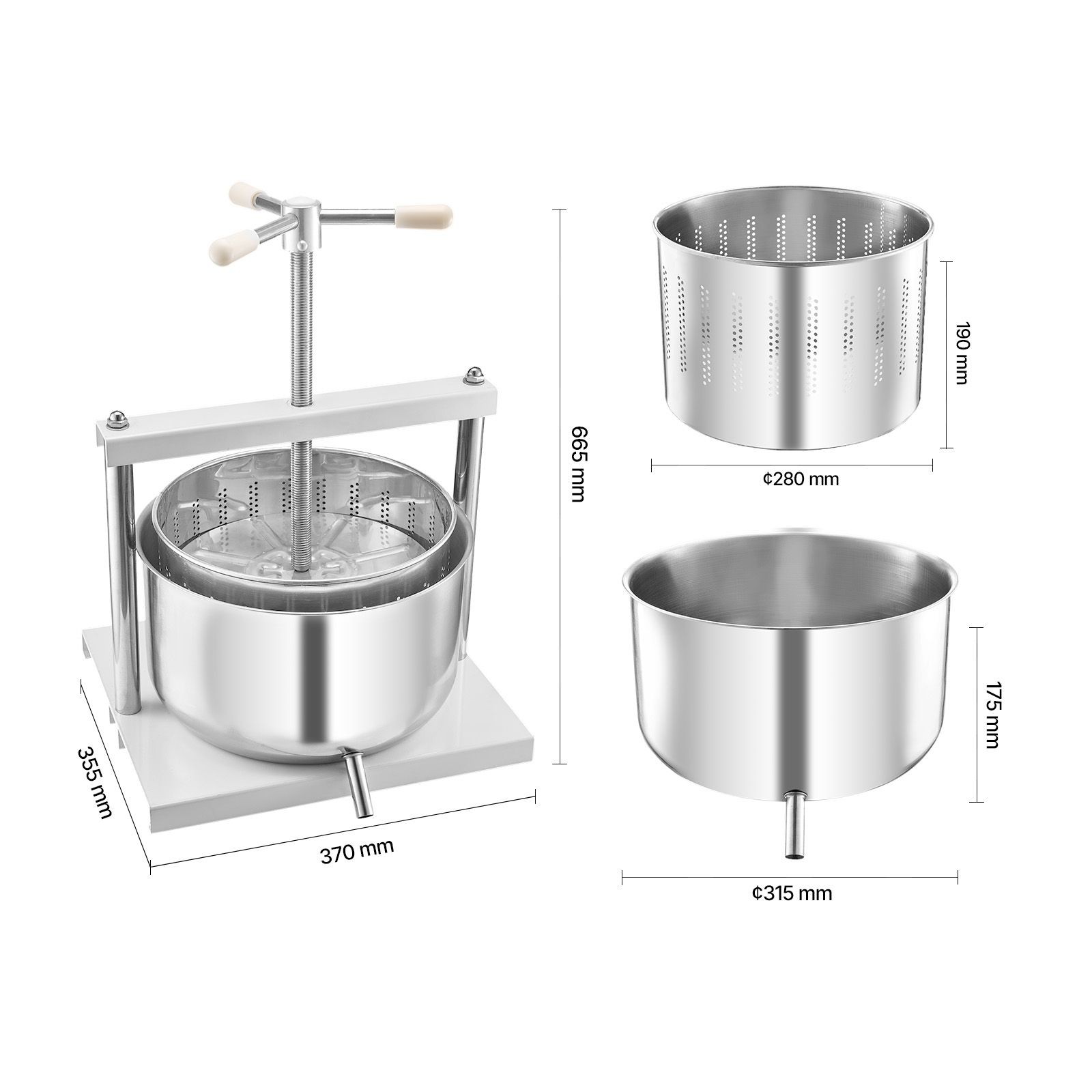 3.17 Gal Fruit Wine Press, 2 Stainless Steel Barrels, Manual Juice Maker for