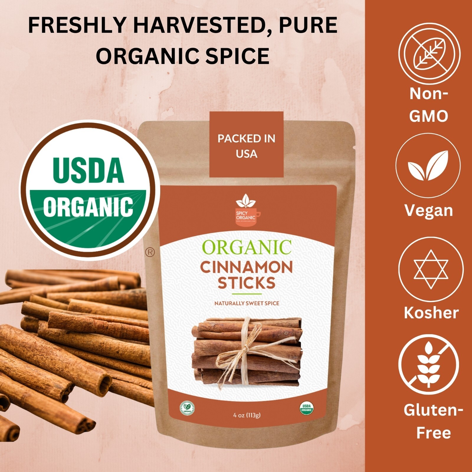 Organic Ceylon Cinnamon Sticks –16 OZ, 3.5″ True Cinnamon Quills, USDA Organic