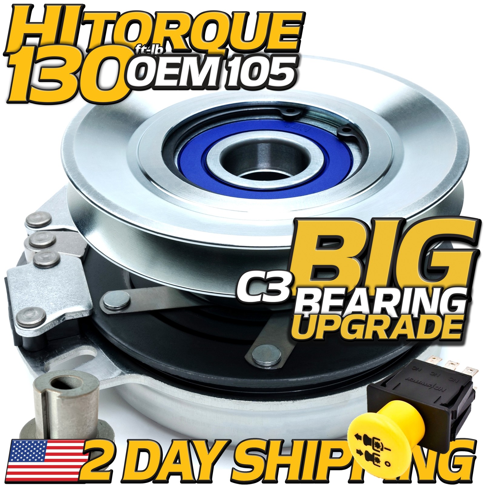 BIGBearing HiTorq 130ftlb (OEM 105) Clutch & PTO Switch Toro 127-3410 5219-171