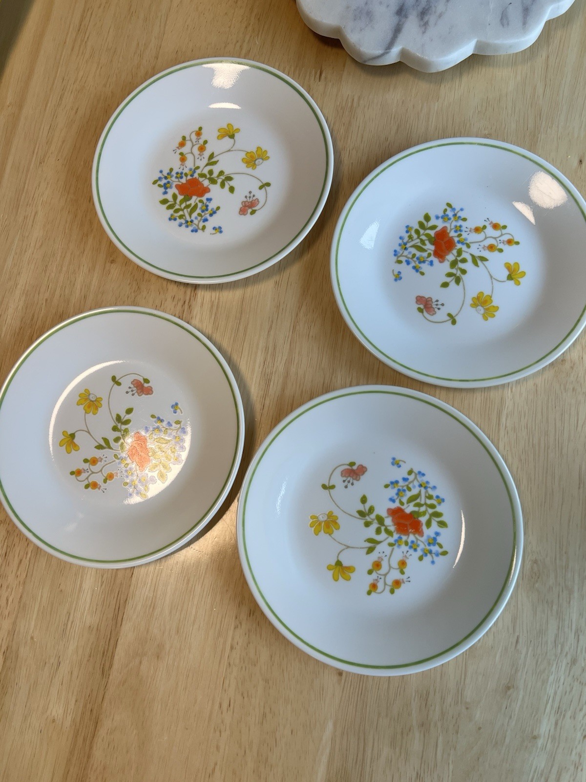 Corelle 4-Piece Wildflower Pattern 8.5in Plate Set Floral with Green Rim