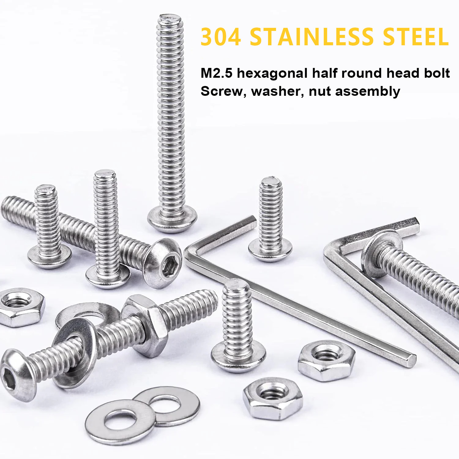 VKKM 420Pcs 304 SS M2.5 Metric Hex Head Bolts Screws Nuts Washers Kit